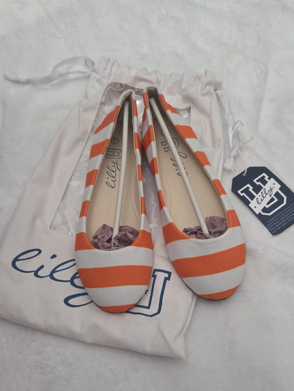 Lilly U Orange & White Stripe Ballet Flats Size 7